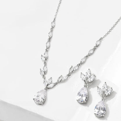 ZAKOL Elegant Necklace/Earring Jewelry Set for Women Gorgeous Pear Water Drop AAA Zircon Wedding Jewelry Gift