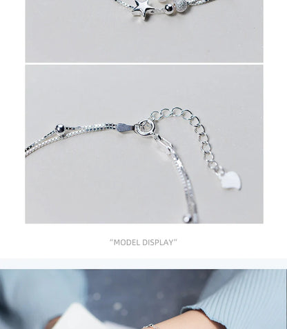 New 925 Sterling Silver Beads Ball Stars Double Layer Bracelet For Women Charm Bracelet Engagement Original Fine Jewelry
