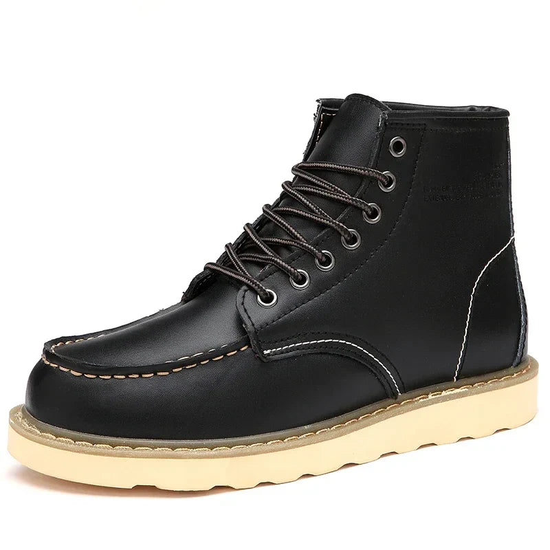 Winter Leather Men Boots Warm Mens Snow Boots with Fur Waterproof Handmade Male Ankle Boots No-slip High Top Male Work Shoes