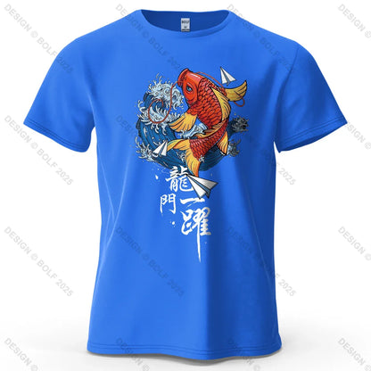 Dragon Gate Leap Printed Men's T-Shirt 100% Cotton Oversized Carp Good Luck Graphic Tees for Women Tops Tees Streetwear