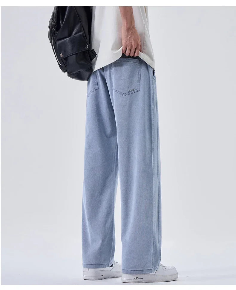 Brand Soft Jeans for Men Spring Thin Draped Comfortable Straight Trousers Drawstring Male Baggy Denim Pants Streetwear