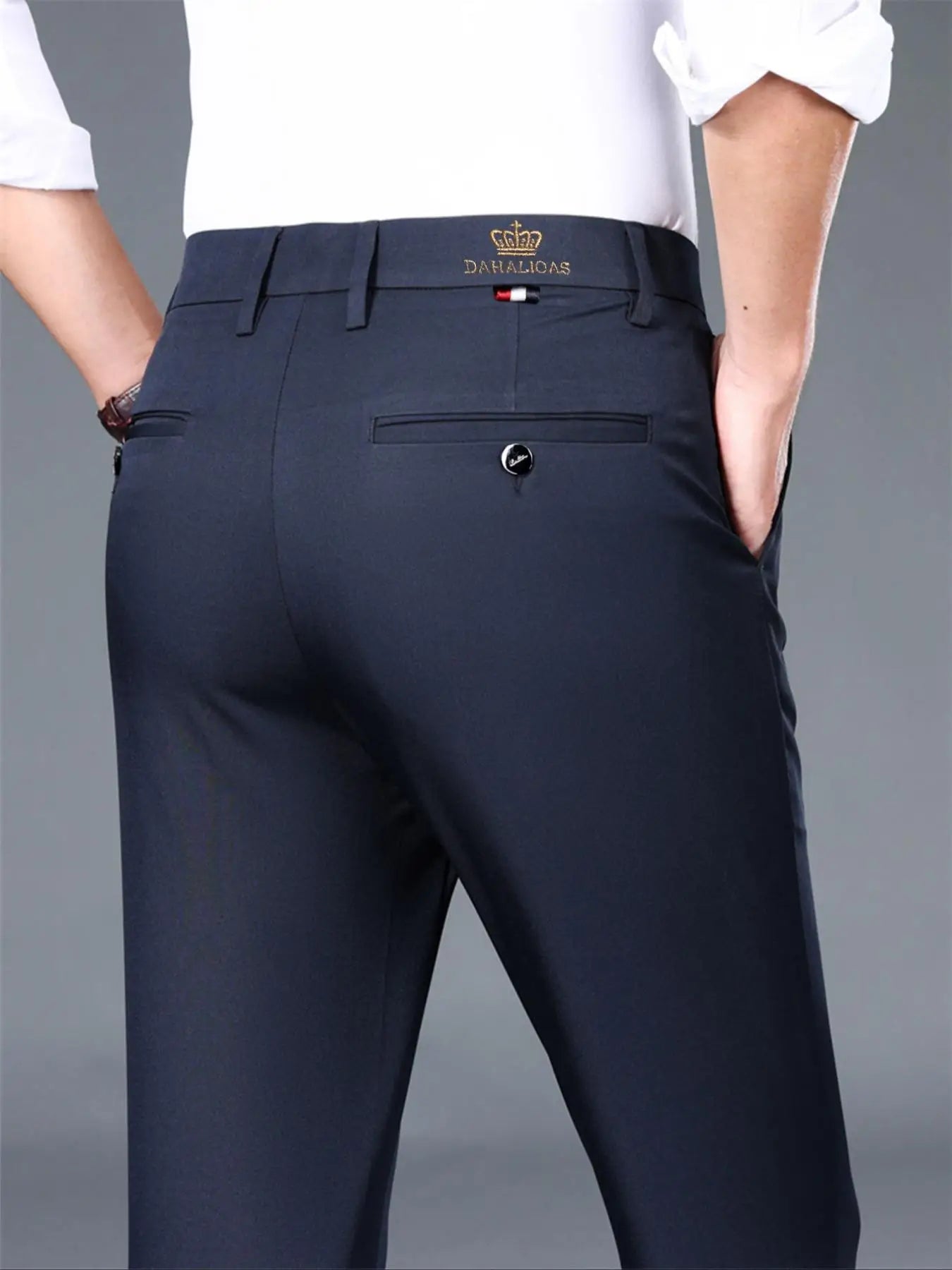 Premium Men's Stretch Business Pants – Slim Fit Solid Color Formal Trousers for All-Day Comfort & Professional Style
