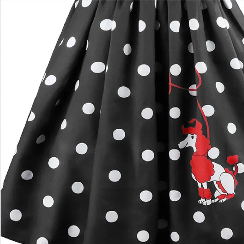 Girls Party Dresses Summer Dress Poodle Print Polka Dot Vintage Dress With Scarf Outfit Girls Casual Summer Dresses Birthday