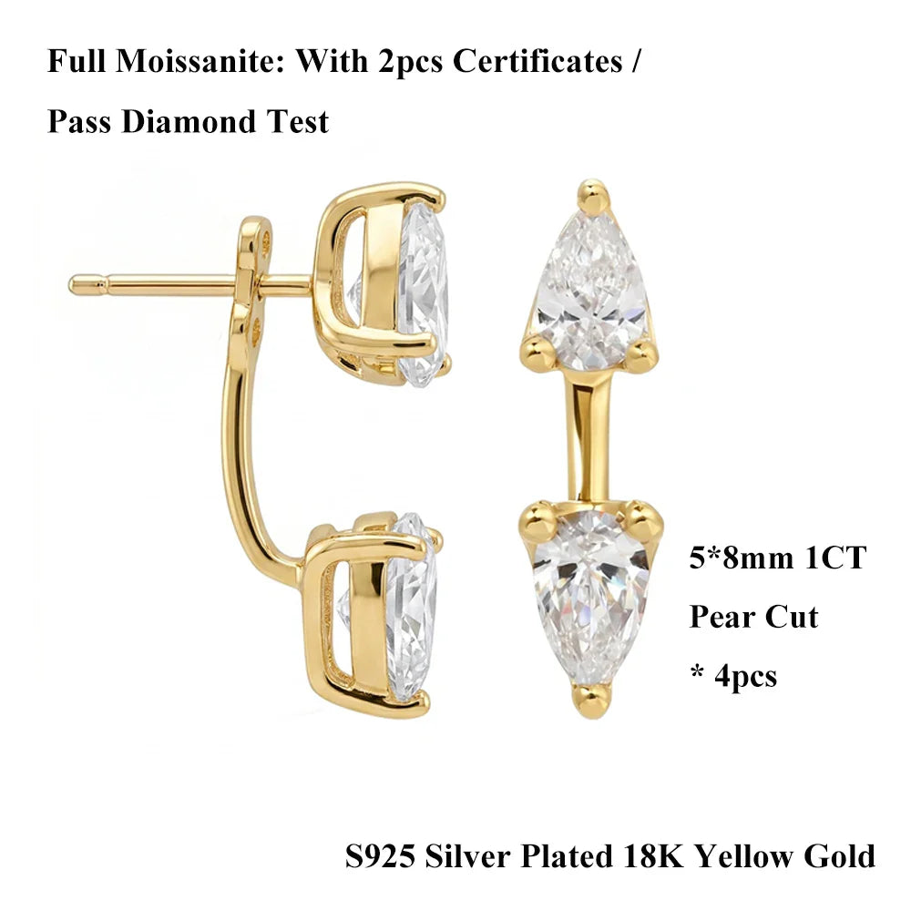 2 Stone Pear Cut Moissanite Stud Earrings for Women S925 Silver 2cttw All Lab Diamond Earring Pierced Ear Fine Jewelry Gift