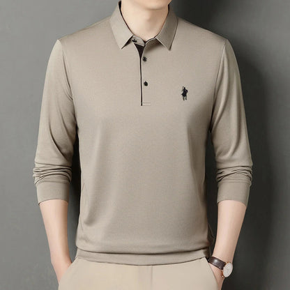 Spring and Autumn Pure Cotton Men's Long Sleeve Collar T-shirt Business Casual Fashion Comfortable Versatile Polo Shirt