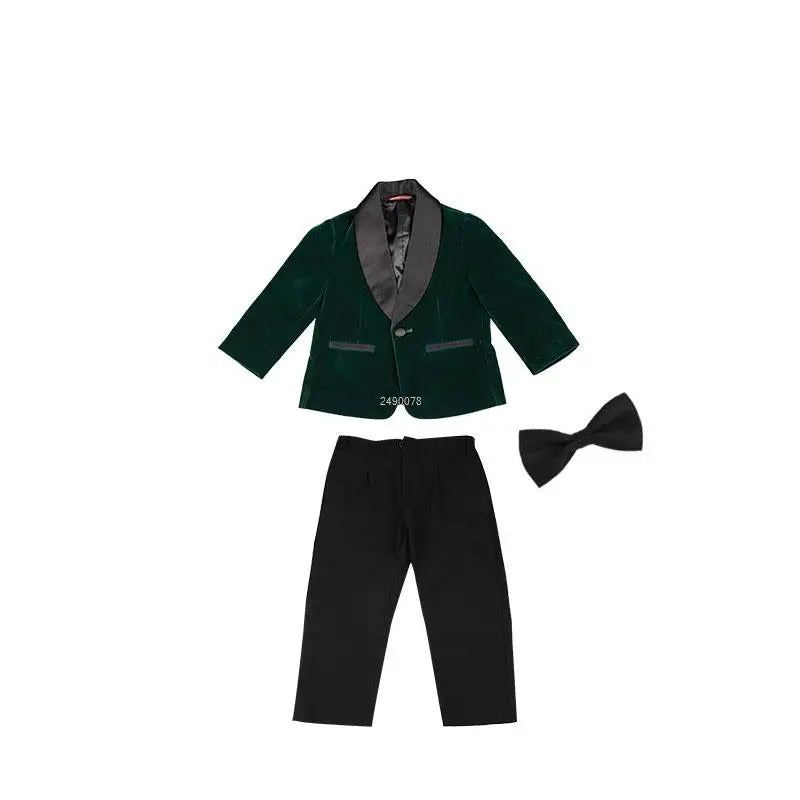 Kids 1 Year Birthday Dress Baby Boys Green Velvet Blazer Jacket Pants Photograph Suit Children Wedding Performance Party Wear
