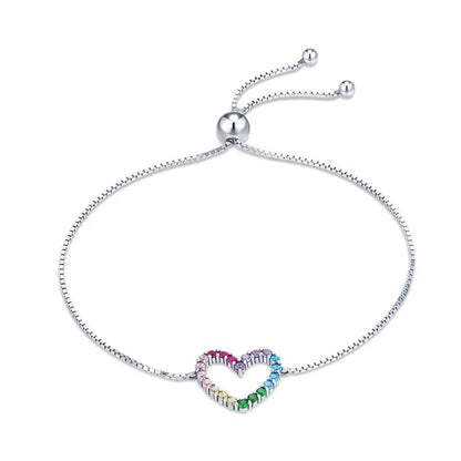 925 Sterling Silver Colorful Heart Pattern Adjustable Bracelet Love Zircon Chain for Women Fine Jewelry SCB216