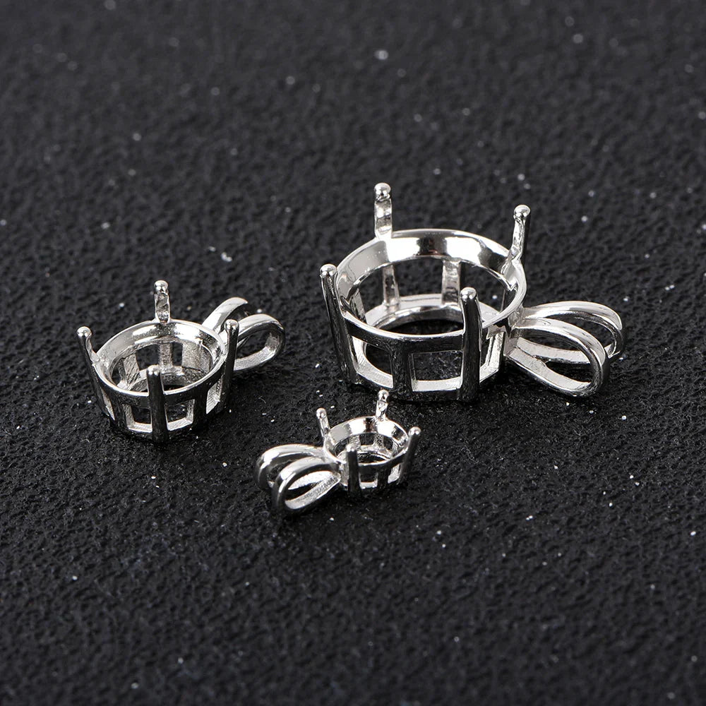 S925 Sterling Silver Rabbit Ear Pendant Setting, Blank Mount for 5-12mm Round Stones, DIY Handmade Jewelry Making Supplies