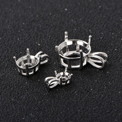 S925 Sterling Silver Rabbit Ear Pendant Setting, Blank Mount for 5-12mm Round Stones, DIY Handmade Jewelry Making Supplies