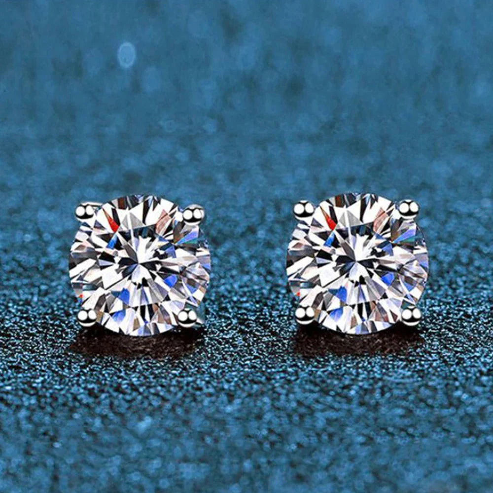 Classic Sterling Silver 925 Gold Silver Four Claw Stud Earrings for Women Weddings Birthdays Moissanite Jewelry Luxury Gift
