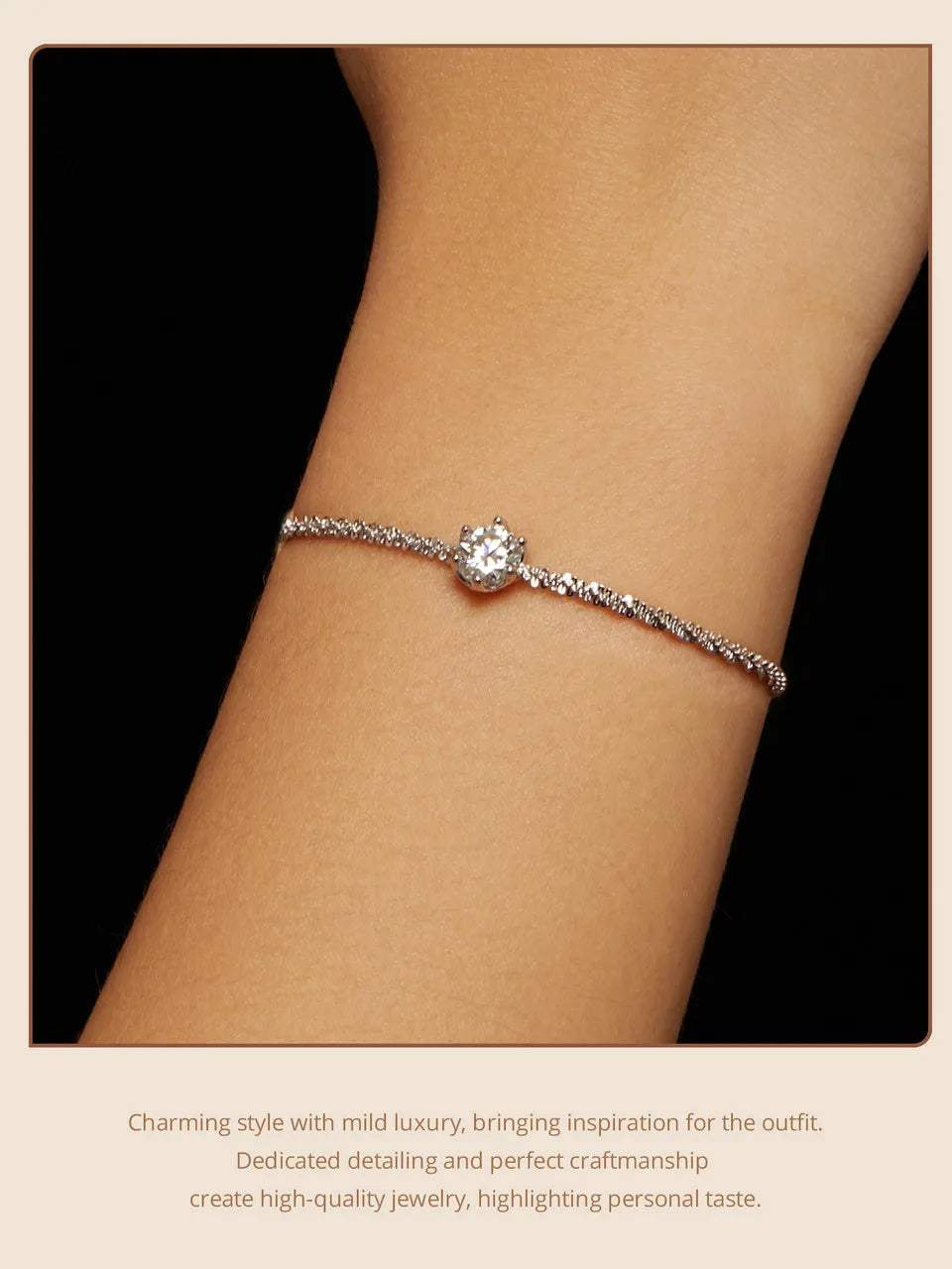 Round White Moissanite Bracelet for Women, 1 Carat Lab Grown Diamond 925 Sterling Silver Elegant Bracelet