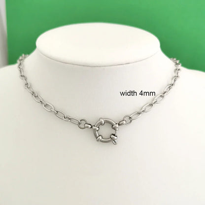 Spring Sailor Clasp Necklace Women Men Choker Stainless Steel Geometric Paperclip Link Chain Rolo PVD Gold Color Wholesale