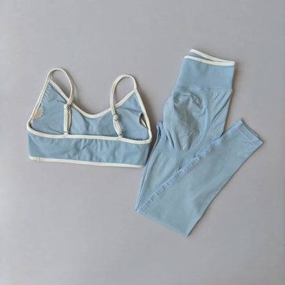 Women 2pcs Sport Sets Gym Push Up Yoga Pants Hollow Back Fitness Bras Workout High Waist Leggings Seamless Tights  Gym Set Suit