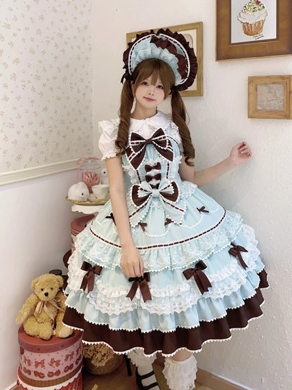 New 2025 Summer Original Sweet Lolita Jsk Dress Cute Bow Lace Stitching Kawaii Girls Women Elegant Slim Suspender Dresses