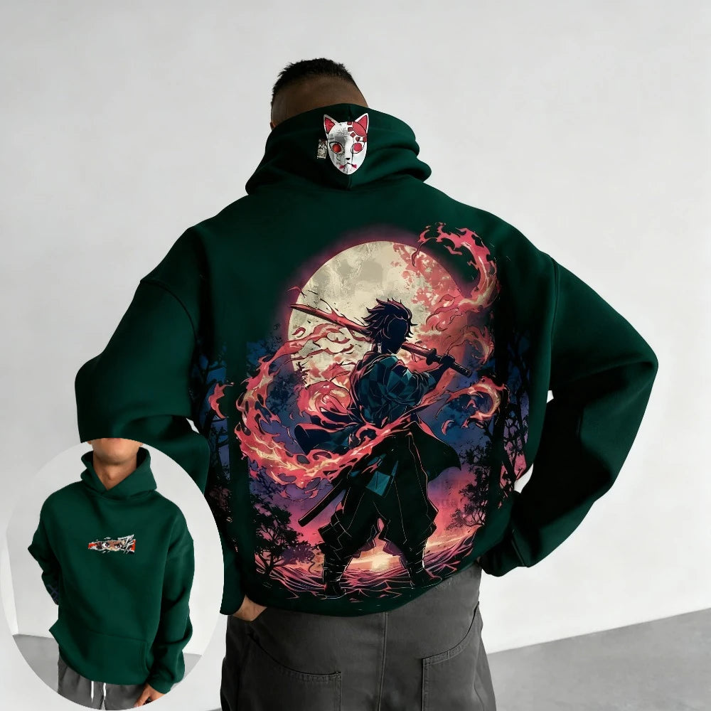 Demon Slayer Men's Hoodie Sweatshirt Kamado Tanjirou Anime Spring Autumn and Winter Boy Warm Long-sleeved Parent-child Outfit