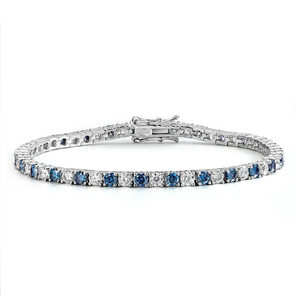 Blue Moissanite Tennis Bracelets for Women Man 3mm 4mm Lab Grow Diamond with Certificate 925 Silver Plated 18k Bracelet