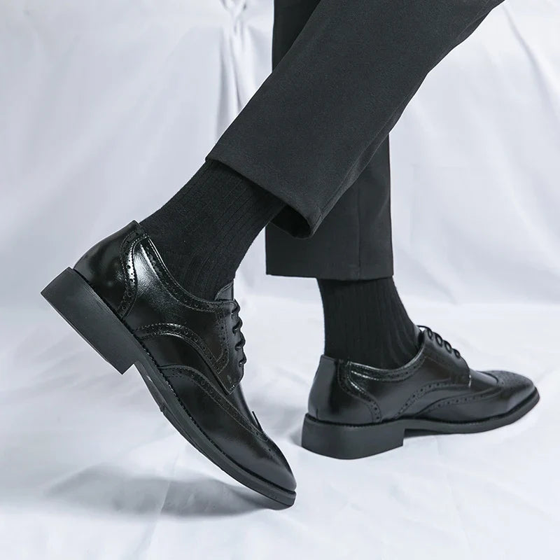 High Quality Height Increase Oxford Dress Shoes Men Genuine Cow Leather Suit Shoes Lift Brogues Wedding Formal Elevator Shoes