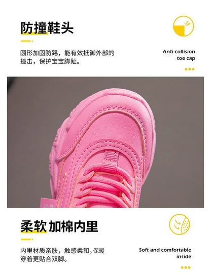 Spring New Kids Sneakers 2025 PU Girls Casual Mesh Solid Pink Light Boys White Hook & Loop Children Non-slip Sports Shoes