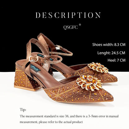 Ladies Elegant Pointed Toe Shoes with shiny Metal Stand Bag Women Party Shoes or Commuting Shoes and Bag Set