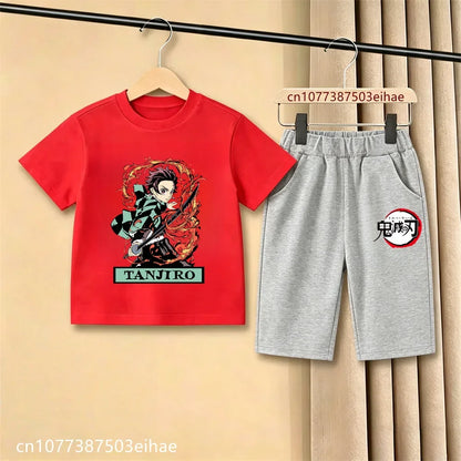 Demon Slayer Ghost Blade Art Print Kids T-Shirt Casual Shorts Manga Anime Style Boys Girls Summer Daily Casual Two Piece Outfit