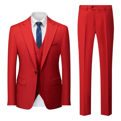Men Suits Turn Down Collar Blazer Male Double-breasted Vest Straight-leg Pant Man Solid Business Wedding 3-piece Set