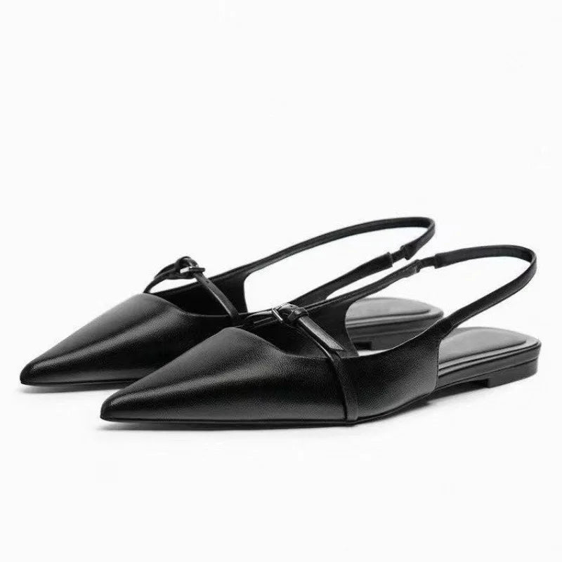 Summer New Women's Flat Bottom Slingback Sandals Woman Leopard Pointed End Mules 2025 Fashion Leather Pu Low-heel Beach Shoes