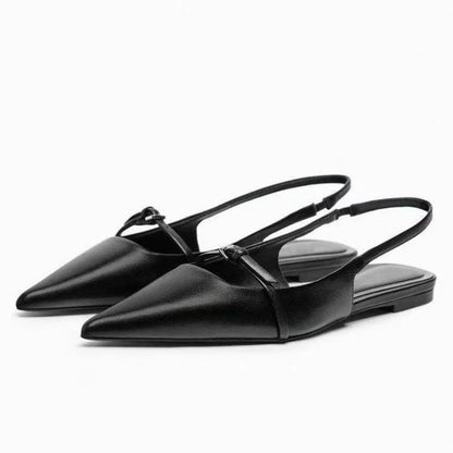 Summer New Women's Flat Bottom Slingback Sandals Woman Leopard Pointed End Mules 2025 Fashion Leather Pu Low-heel Beach Shoes