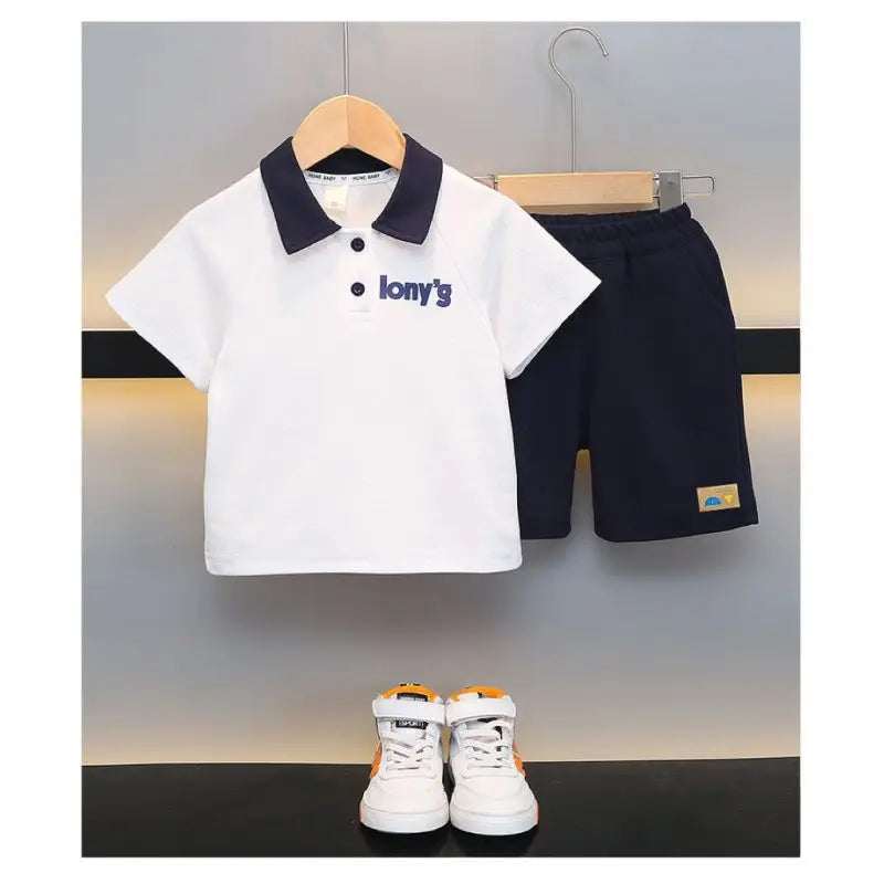 ‌Boys' 2026 New Summer Polo Shirt & Shorts 2-Piece Set Trendy Sporty Waffle Knit Outfit Cool Casual Toddler Kids Clothing
