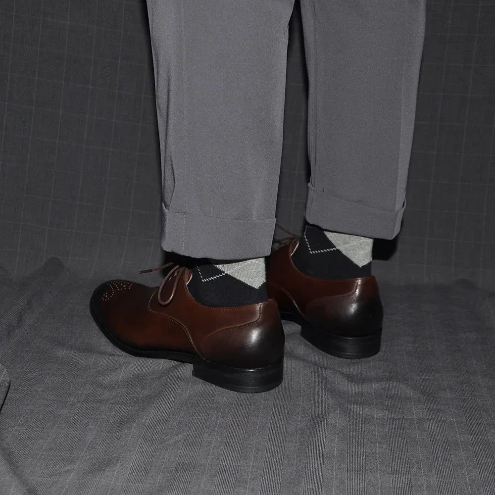 Italian Classy Men's Oxford Dress Shoes Genuine Cow Leather Lace-up Brogue Brown Black Business Office Wedding Formal Shoes Man