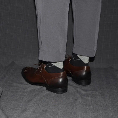 Italian Classy Men's Oxford Dress Shoes Genuine Cow Leather Lace-up Brogue Brown Black Business Office Wedding Formal Shoes Man