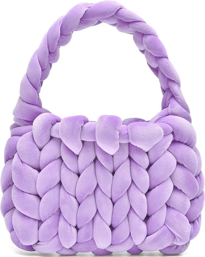 Velvet Bag DIY Hand Woven Bag Crystal Velvet Core Spun Yarn Woven Bag Hand-held Mailman Bag Velvet Handbag New