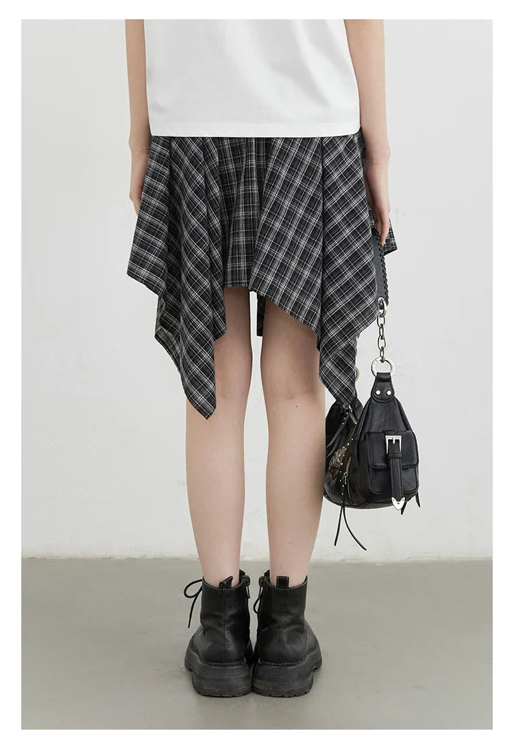 Women Skirts A Line Elastic Waist Strap Ties Irregular Plaid Half Length Skirt Female Short Skirt Woman Summer 2025