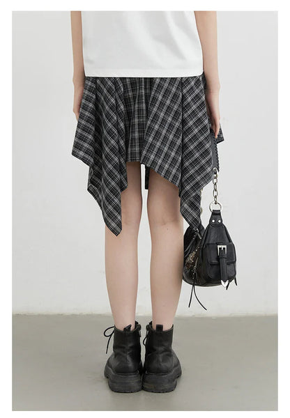 Women Skirts A Line Elastic Waist Strap Ties Irregular Plaid Half Length Skirt Female Short Skirt Woman Summer 2025
