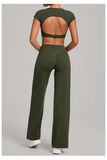 Tight-Fitting Backless Yoga Quick-Drying Straight-Leg Pants Sports Fitness Running Two-Piece Set for Women Gym Workout Yoga Suit