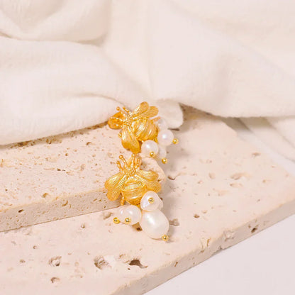 Bee And  With Natural Pearls Pearl Earrings 18K Gold Plated Jewelry Korean Designer Jewelry Earrings Gifts For Girlfriend