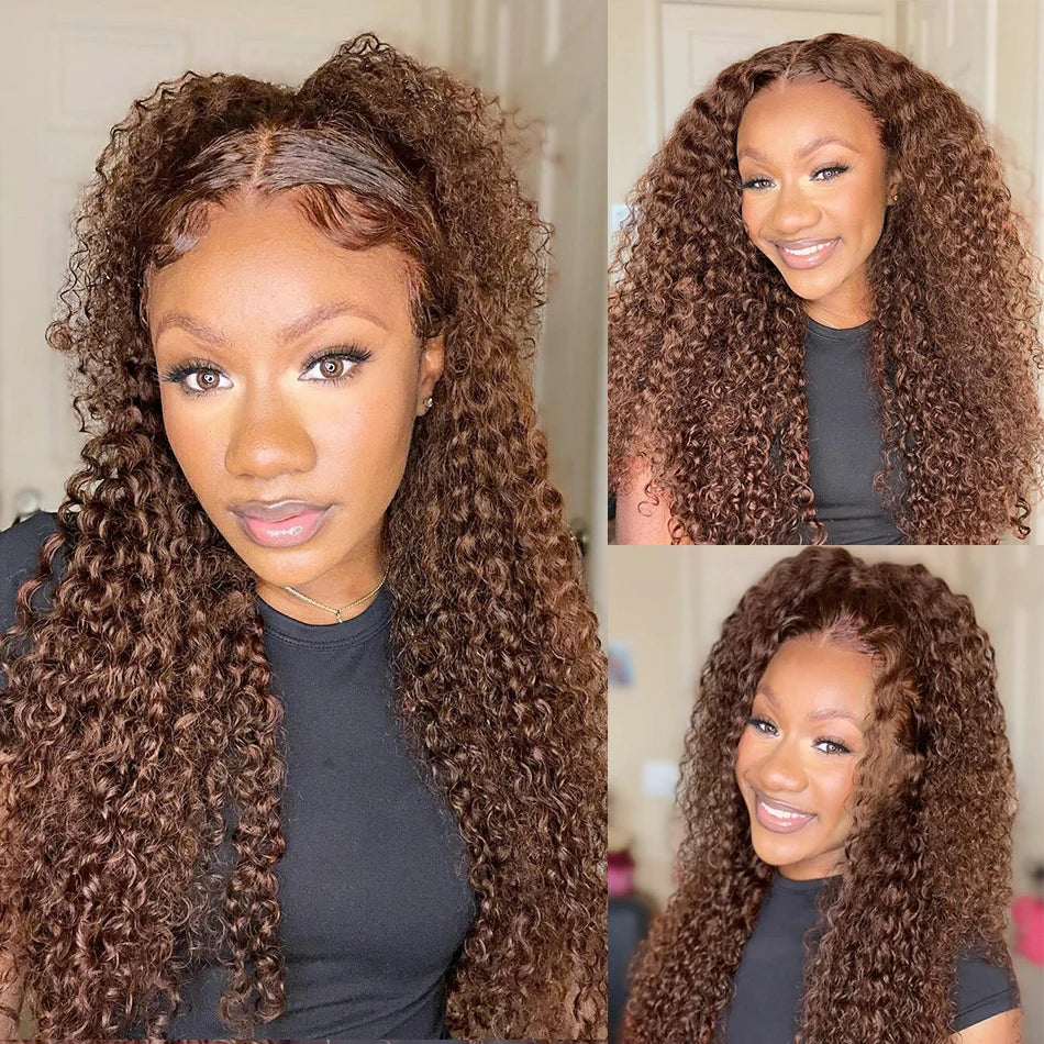 HD Chocolate Brown Curly Human Hair Wigs For Women 13x4 13x6 Deep Wave Lace Frontal Wigs Pre Plucked Brown Brazilian Human Hair