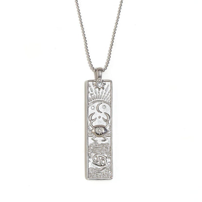 18k Gold Plated Rectangle Shape 12 Constellation Pendant Necklace Stainless Steel Waterproof Fashion Women's Jewelry