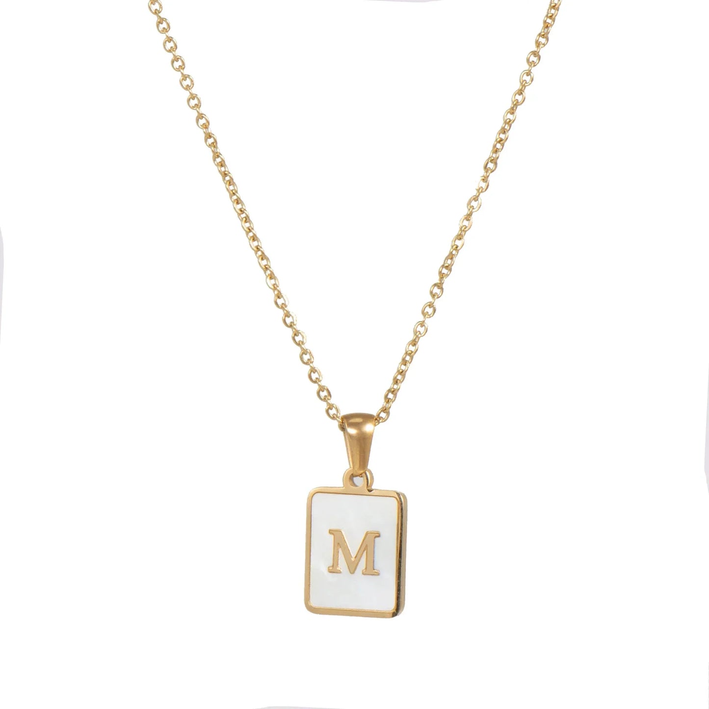 Minimalist Mother of Pearl Shell Stainless Steel Tarnish Free Initial Necklace Gold Plated Letter Necklace for Women