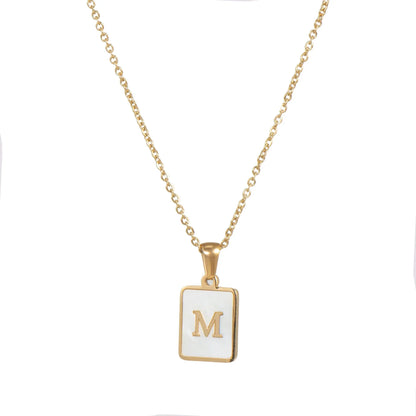 Minimalist Mother of Pearl Shell Stainless Steel Tarnish Free Initial Necklace Gold Plated Letter Necklace for Women