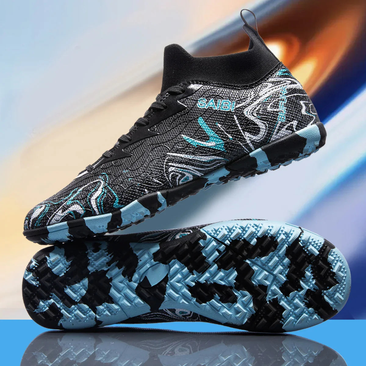 Breathable men's soccer shoes with TF broken nails, outdoor sports shoes, anti slip and effective ankle protection