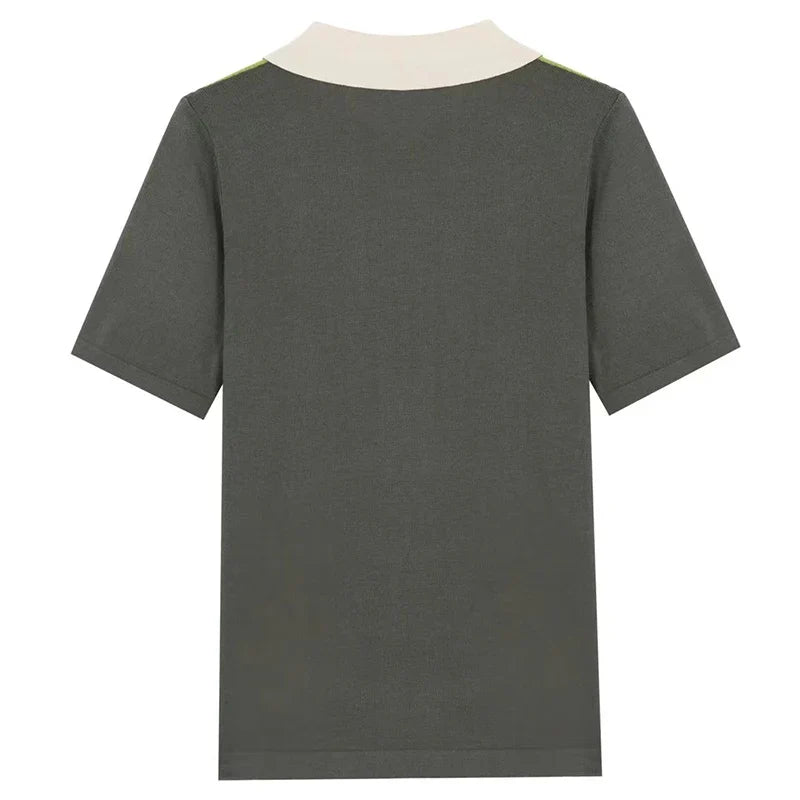 Summer Men's Clothing Luxury Knit Short Sleeve Polo Shirt Retro Button-down Patchwork Popular Fashion Business Leisure Knitwear