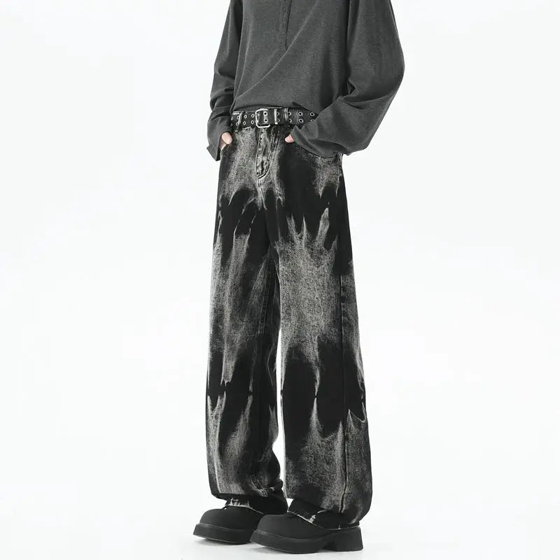 Autumn Men's Baggy Wide Leg Men's Jeans High Street Style Dyed Denim Casual Straight Neutral Wind Baggy Jeans Fashion Versatile