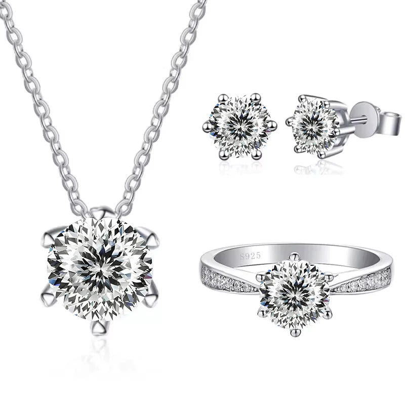 Moissanite Jewelry Set With 1CT D Color VVS 3EX moissanite stone pass diamond test Wedding Luxury Fine Jewelry gift