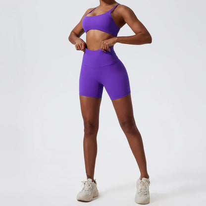 Two Pieces Yoga Set Women Gym Shorts Sports Suit Female Soften Skin-Friendly Activewear Beauty Back Women Sportswear