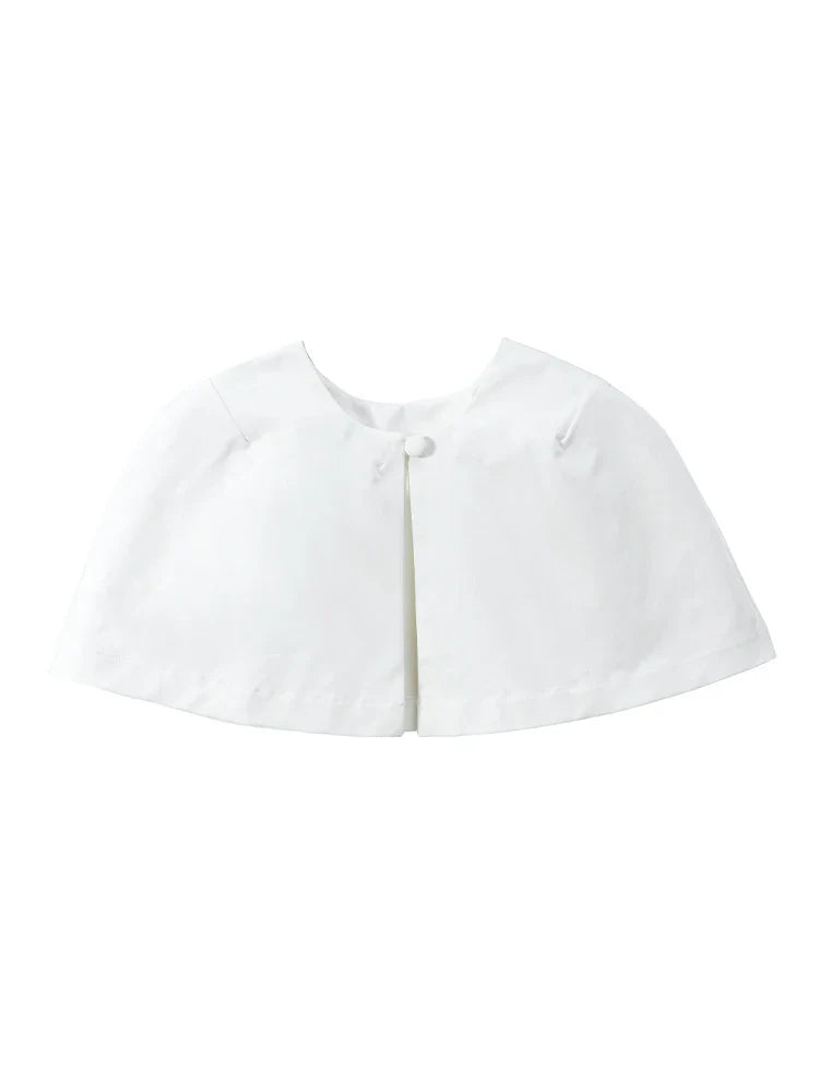Elegant Black Turtleneck Cloak Tops Women Solid Short Sleeve Waist Cinching A-line Short Top 2026 Lady Spring Street Outwear