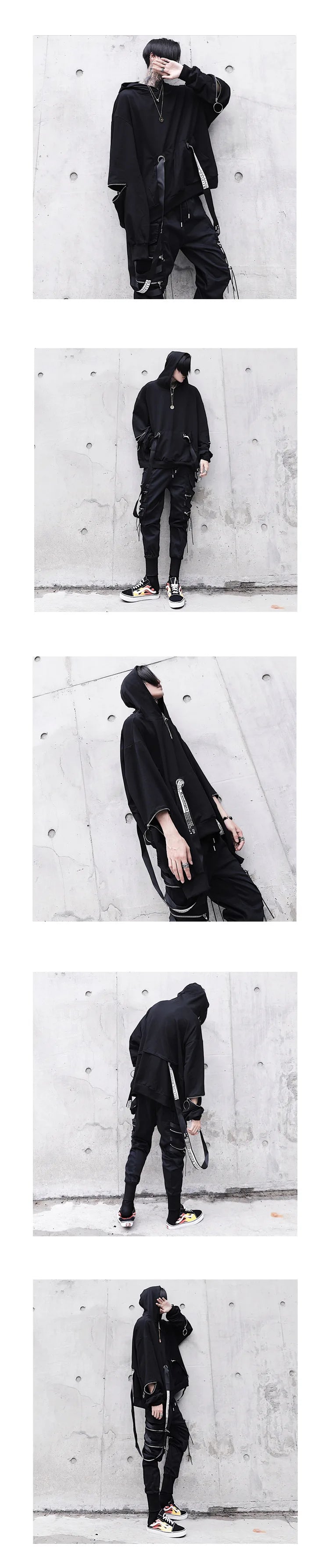 New Men's Hoodies Sweatshirt Autumn Casual Techwear Hip Hop Harajuku Hoodie Men Ribbons Patchwork Japanese Streetwear Darkwear