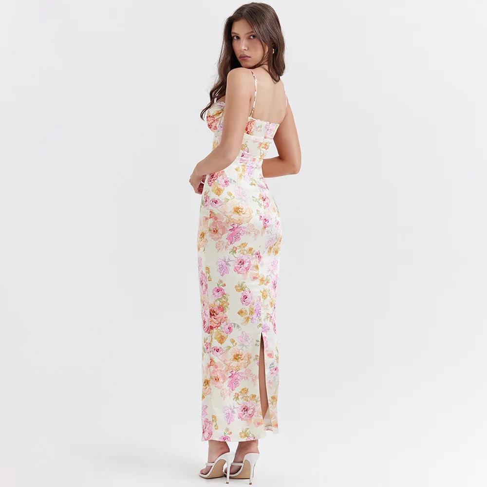 Summer Spaghetti Strap Floral Print Party Dresses Elegant Maxi Bodycon Wedding Guest Holiday Dress New In Dress 2023