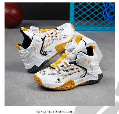 Boys Girls Quick Twist Lace Basketball Shoes Wear Resistant Comfortable Outdoor Athletic Footwear