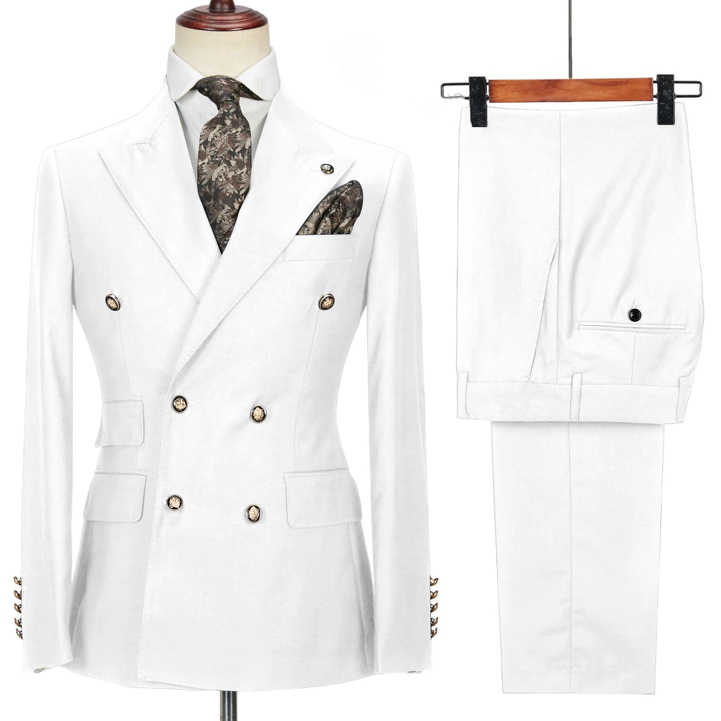 Men's Double-Breasted 2 Piece Suit Set Solid Color Business Casual Wedding Groom Dinner Party Work Jacket