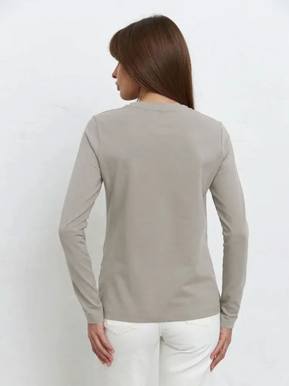 Women's Spring Autumn 100% Cotton T-shirt Bottoming Basic Solid Lady Long Sleeve Loose Tops Shirts Oversized T Shirt